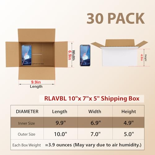 RLAVBL 10x7x5 Shipping Boxes Set of 30, White Corrugated Cardboard Box for Packing, Mailing, Business - Image 2