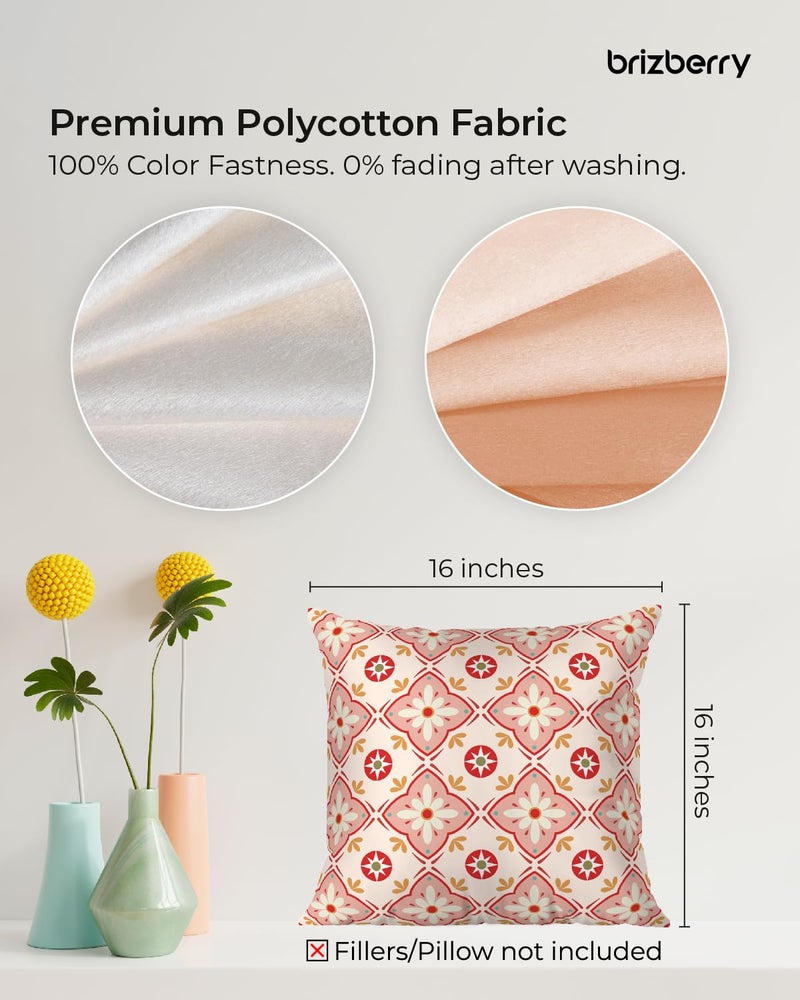 Brizberry® Designer Ethnic Decorative Soft Cotton Feel Premium Poly Cotton Throw Pillow Cushion Covers, Double Both Side, Set of 2 (Design 180, 16 x 16 Inch (Pack of 2)) - Image 5