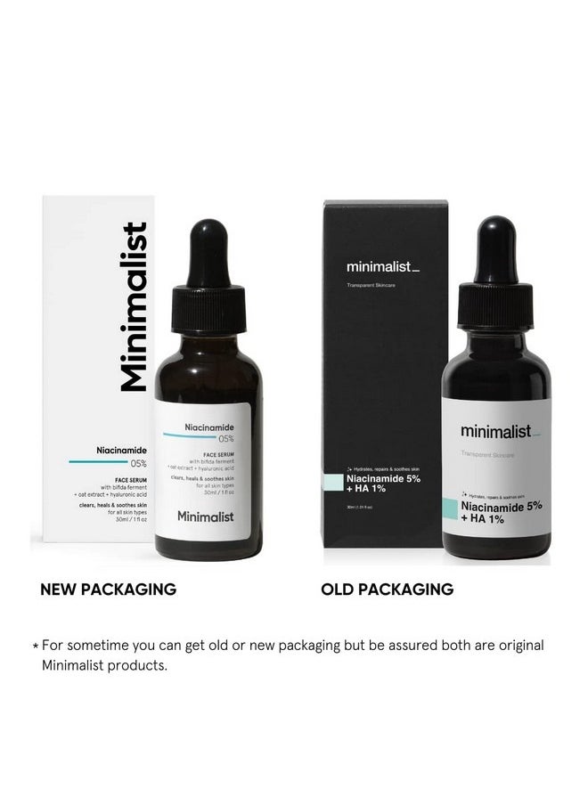 MINIMALIST - 5% Niacinamide Face Serum for Clear Glowing Skin Reduces Dullness Hydrates & Repairs Skin with Vit B3 & Hyaluronic Acid Day & Night Serum for Dry & Sensitive Skin For Women & Men 30 ml - Image 1