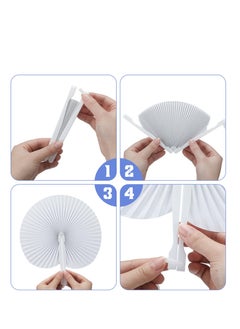 SYOSI Folding White Paper Fans, Folding Wedding Round Shaped Fans, Bulk Folding Wedding Folding White Accordion Fans, Include Heart Shaped Round Shaped with Handle for Wedding Party Favors - 30 Pcs  - Image 3