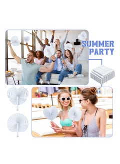 SYOSI Folding White Paper Fans, Folding Wedding Round Shaped Fans, Bulk Folding Wedding Folding White Accordion Fans, Include Heart Shaped Round Shaped with Handle for Wedding Party Favors - 30 Pcs  - Image 4