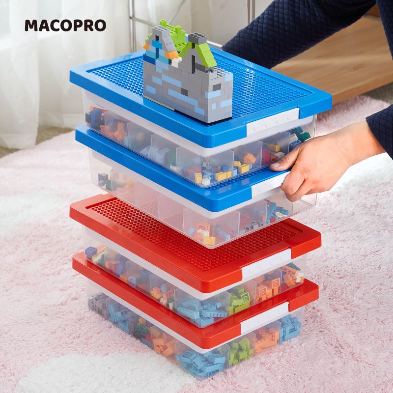 MACOPRO Toys Storage Organizer Box for Lego, Toy Box with Building Plate Lid and Removable Tray, Building Block Storage, Stackable Plastic Organizer Bins (Blue-1Pack) - Image 3