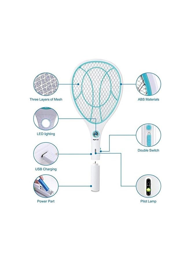 Electric Mosquito Bat Electric Mosquito Swatter With Led Lighting Fly Zapper Insect Killer Safe And Non Toxic Mosquito Catcher Trap Killer For Bedroom Patio Deck Blue