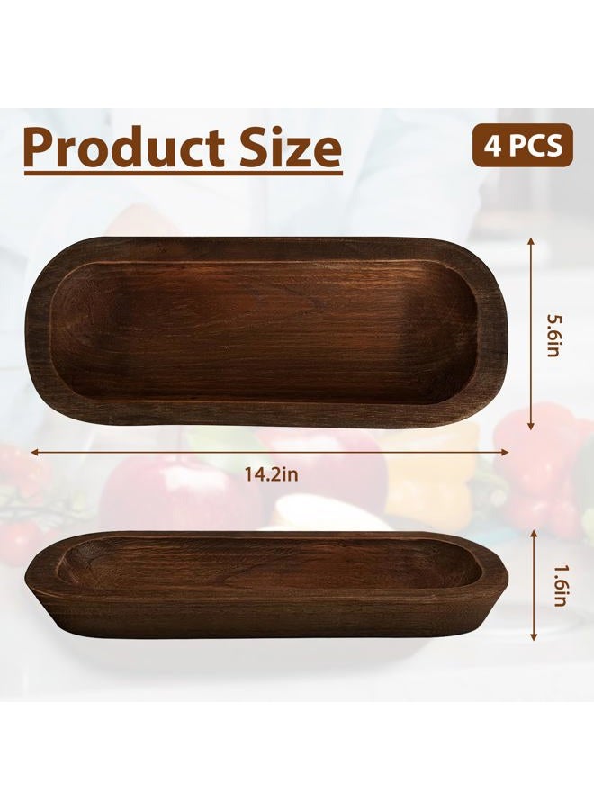Royxen 4 Pack Wood Dough Bowl for Candle, Wooden Dough Bowls Paulownia, Rustic Bowl Vintage, Bowls for Candle, 14.5 x 5.5 Inch, Brown - Image 3