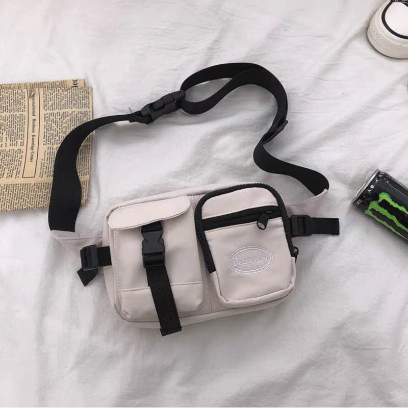 Instagram Popular Brand Crossbody Bag Mens Shoulder Bag Japanese Style Fashionable Hip-hop Chest Bag Distinctive Small Satchel Womens Waist Bag 9389 white