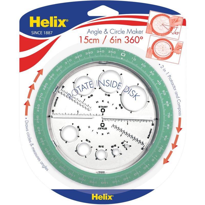 Helix Angle and Circle Maker with Integrated Circle Templates, 360 Degree, 6 Inch / 15cm, Assorted Colors (36002) - Image 2
