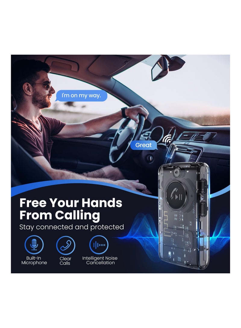 SYOSI Bluetooth 5.3 Car Adapter, Wireless Audio Receiver for Home Stereo/Car Audio/Speakers/Wired Headphones, Stronger Connection, 20H Battery Life, Hands-Free Call, Noise Cancelling (Transparent) - Image 4