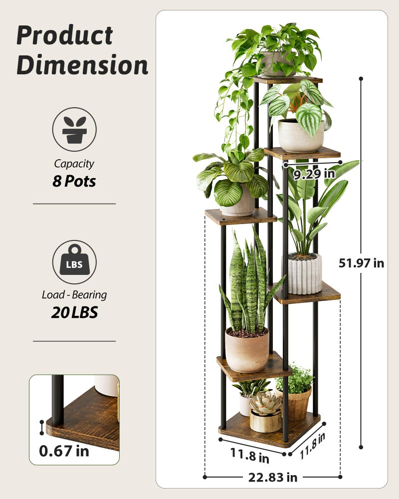 GENTINGBRO Corner Plant Stand Indoor 6 Tiered Tall Plant Stand Plant Shelf for Multiple Plants Coner Shelf Wood Plant Stands Metal Shelving for Living Room Bedroom Balcony Patio Brown Oak - Image 4