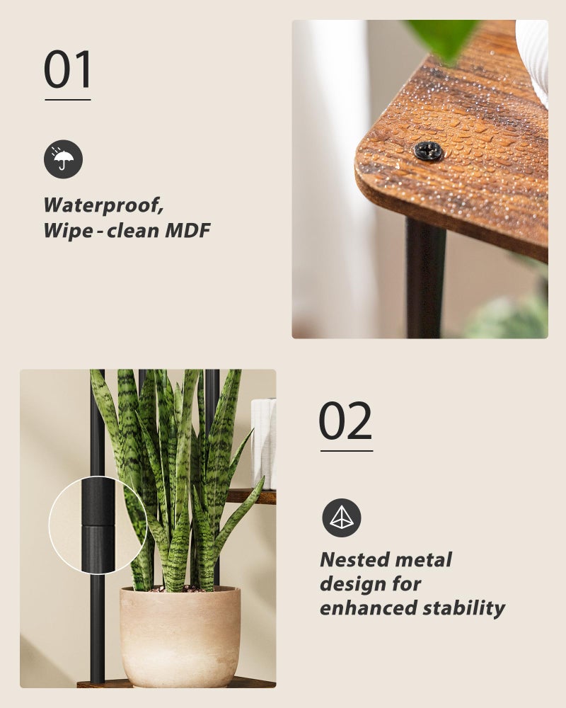 GENTINGBRO Corner Plant Stand Indoor 6 Tiered Tall Plant Stand Plant Shelf for Multiple Plants Coner Shelf Wood Plant Stands Metal Shelving for Living Room Bedroom Balcony Patio Brown Oak - Image 5