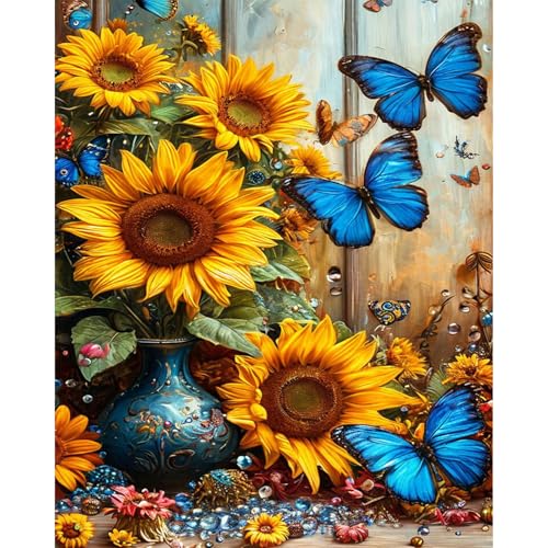 Okarina Paint by Numbers Kit for Adults Beginner Sunflower and Butterfly Paint by Number Canvas DIY Acrylic Painting Kit for Relaxing Arts and Crafts Home Wall Decor Gift 16x20 Inch - Image 1
