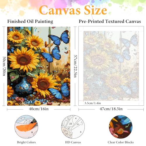 Okarina Paint by Numbers Kit for Adults Beginner Sunflower and Butterfly Paint by Number Canvas DIY Acrylic Painting Kit for Relaxing Arts and Crafts Home Wall Decor Gift 16x20 Inch - Image 3