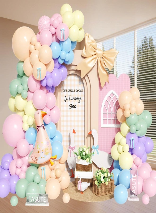 EASUTE One Silly Goose Birthday Decorations, 151Pcs Goose Balloon Arch Kit Decor with Pink Lucky Goose Foil Balloon for 1st Birthday Decorations Baby Shower - Image 1