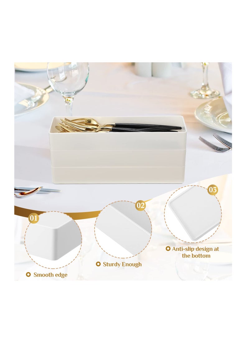 Excefore 2 Pack Plastic Drawer Organizer, 9.5 x 3 x 1.4 In Tabletop Organizer Tray Stationery Holder White Half Accessory Tray Stackable Storage Container for Vanity Office Home Utensils Gadgets Shelf Kitchen  - Image 3