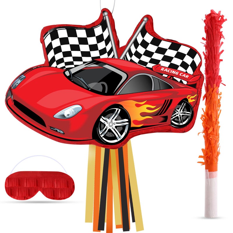 Suilung Race Car Piata Supplies Racing Party Decorations Cars Piata with Blindfold Bat 166 x 124 x 33 Racecar Favor for Race Fans Birthday Party Game Supplies - Image 2