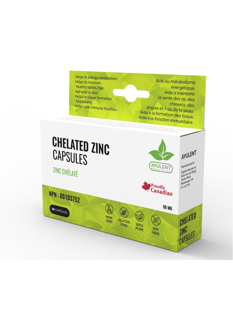 AYULENT Chelated Zinc Capsules 50mg 30 Pieces