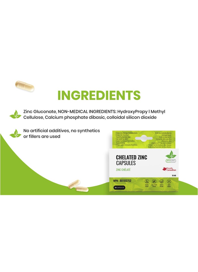 AYULENT Chelated Zinc Capsules 50mg 30 Pieces