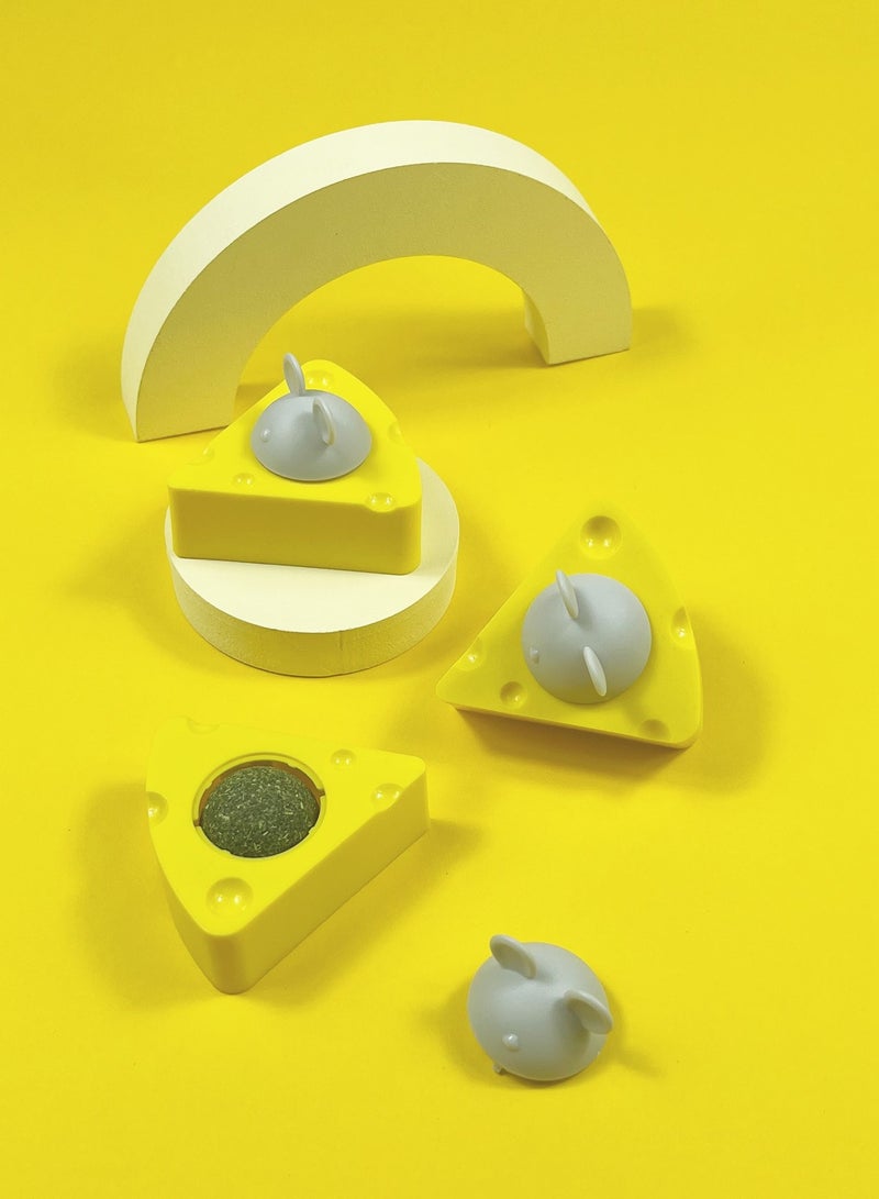 HAPPY PUSS Rotating catnip balls for cats ,  herbal candy mint balls, safe Interactive pet toys cheese shape. - Image 2