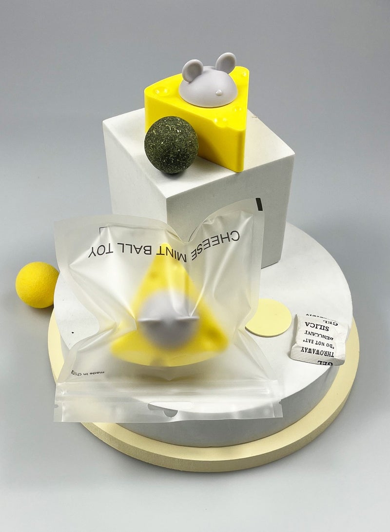 HAPPY PUSS Rotating catnip balls for cats ,  herbal candy mint balls, safe Interactive pet toys cheese shape. - Image 1