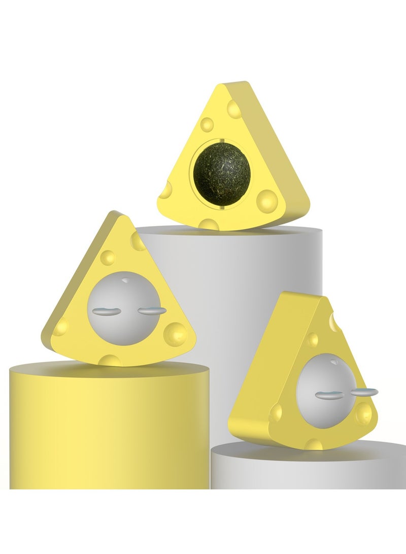 HAPPY PUSS Rotating catnip balls for cats ,  herbal candy mint balls, safe Interactive pet toys cheese shape. - Image 4