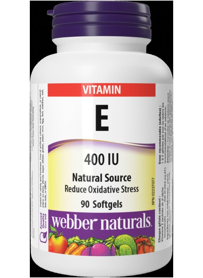 Webber naturals Vitamin E 400 Iu Antioxidant Support For Heart, Skin And Immune Health 90 Softgels 