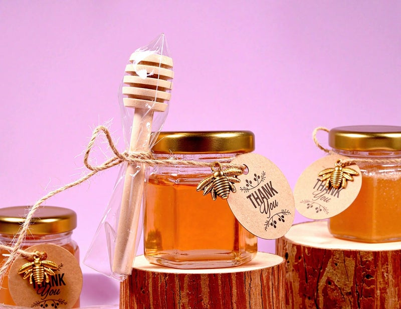 DnayDkiy Dnadkiy 20 Pack Glass Honey Jars With Dipper - Perfect Baby Shower Favors  Wedding & Party Favors - Honey Pot With Gold Lids  Bee Pendants  Jutes  Golden Gift Bags  And Thank You Cards - Image 4