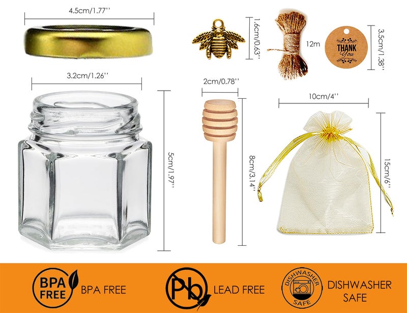 DnayDkiy Dnadkiy 20 Pack Glass Honey Jars With Dipper - Perfect Baby Shower Favors  Wedding & Party Favors - Honey Pot With Gold Lids  Bee Pendants  Jutes  Golden Gift Bags  And Thank You Cards - Image 2