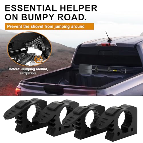 psler حامل مجرفة PSLER للشاحنة مع مشبك مطاطي للإفراج السريع لحامل المجرفة والفأس لشاحنة السرير أو رف السقف أو مقطورة المركبات خارج الطريق UTV عالمي للأدوات بقطر 1-1/7'' إلى 1-3/7'' 4 قطع - Image 2