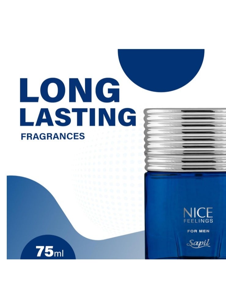 Sapil Nice Feelings Eau De Toilette 75ml, Affordable Luxury Perfume, Woody Fragrance with Citrus and Sea Top Notes, Bold Blend Perfumes for Men - Image 2