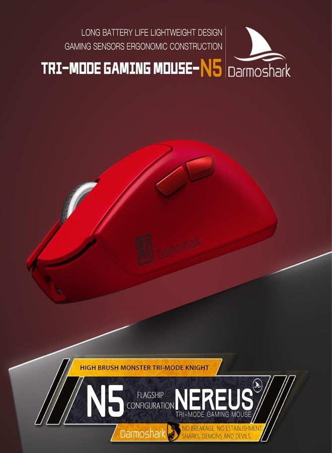Darmoshark فأرة الألعاب اللاسلكية دارموشارك N5، ثلاثية الوضع 2.4G/USB-C/Bluetooth حتى 26000DPI، مستشعر بصري PAW3395، فأرات ألعاب الكمبيوتر مع 7 أزرار قابلة للبرمجة، مناسبة لنظامي ويندوز وماك، 500mAh-B - Image 2