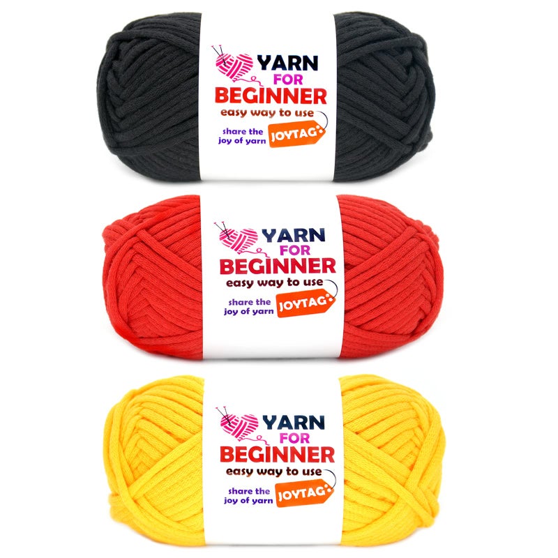 Yarn for Crocheting and Knitting Cotton Crochet Knitting Yarn for Beginners with EasytoSee Stitches CottonNylon Blend Easy Yarn for Beginners Crochet Kit3x50gBlackRedYellow