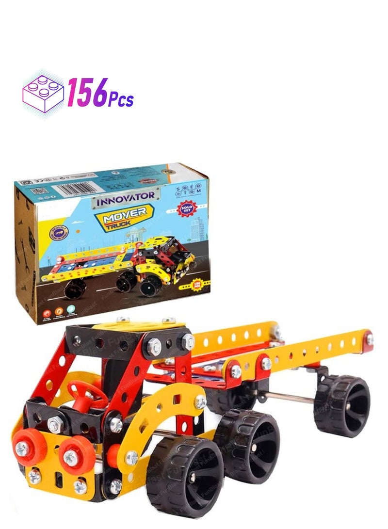 فنبلاست مجموعة ألعاب FunBlast DIY STEM للأطفال - مجموعة بناء شاحنات نقل، مكعبات تعليمية، ألعاب بناء للأطفال، ألعاب تجميع سيارات مع مفك براغي (156 قطعة) - Image 1