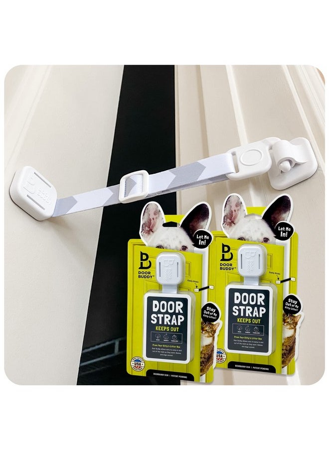 Door Buddy - Adjustable Cat Door Latch  Grey 2 Pack. Pet Door Holder To Dog Proof Cat Litter Box & Keep Dog Out Of Cat Food. Simpler Than Cat Gate Or Interior Cat Door. Adjustable Door Strap For Pets - Image 1