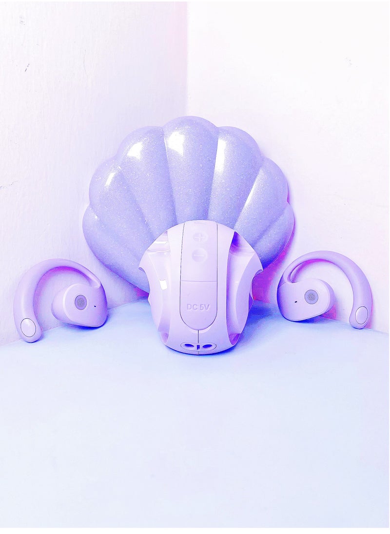 Generic - Open Ear TWS Headphones with Ear hook, Portable Mini Speaker 3D Ball Charging Case Clear Stereo Sound Built-in Mic,Wireless Headset Earbuds Workout Sports Fitness Bluetooth Earphones (Lavender Purple) - Image 1
