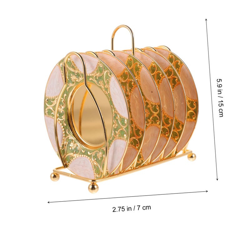 Zinc Alloy Cup Coaster Set With Rack For Coffee Tea Unique Table Ornament Home Kitchen Decor - Image 3