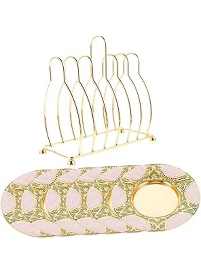 Zinc Alloy Cup Coaster Set With Rack For Coffee Tea Unique Table Ornament Home Kitchen Decor - Image 1