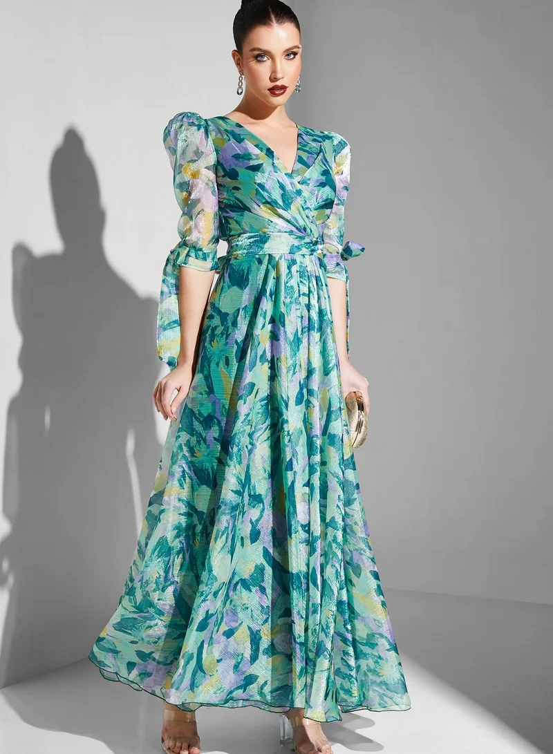 Iyra Floral Print Surplice Dress