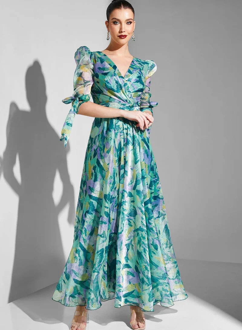 Iyra Floral Print Surplice Dress