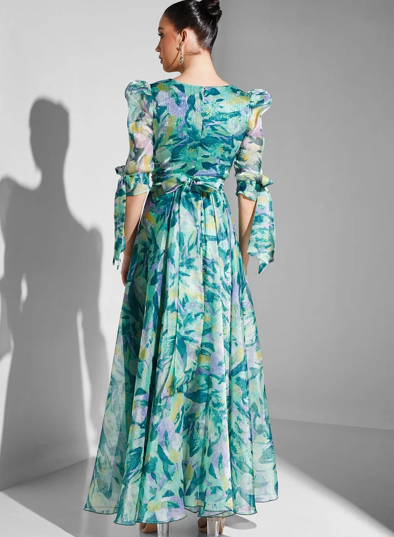 Iyra Floral Print Surplice Dress