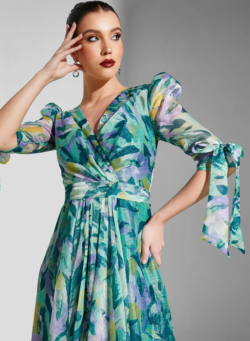 Iyra Floral Print Surplice Dress