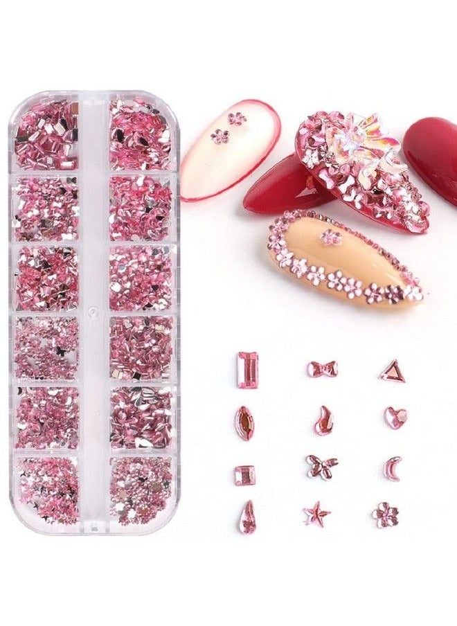S.A.V.I 12 Grids Shapes Pink Crystal Stone Rhinestone Butterfly Star Moon Flower Diy Nail Design Art Jewellery For Manicure  - Image 1