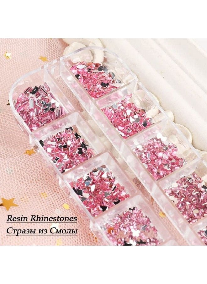 S.A.V.I 12 Grids Shapes Pink Crystal Stone Rhinestone Butterfly Star Moon Flower Diy Nail Design Art Jewellery For Manicure  - Image 4