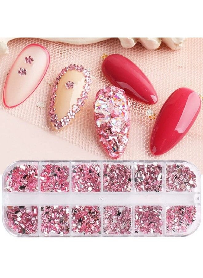 S.A.V.I 12 Grids Shapes Pink Crystal Stone Rhinestone Butterfly Star Moon Flower Diy Nail Design Art Jewellery For Manicure  - Image 3
