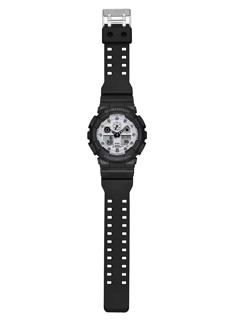 G-SHOCK Black and Brilliant White Dial Analog Digital Black Resin Band Men's Watch GA-100WD-1A - Image 2