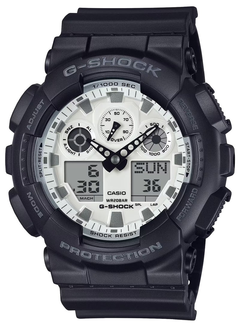 G-SHOCK Black and Brilliant White Dial Analog Digital Black Resin Band Men's Watch GA-100WD-1A - Image 1