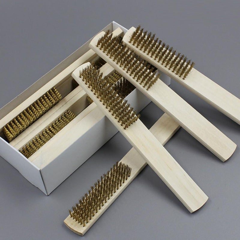 JECOMPRIS Copper Wire Brush Set 3Pcs with Wooden Handle for Rust Removal and Car Exterior Cleaning Metal Wire Brush for Automotive Care - Image 4