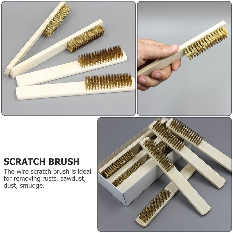 JECOMPRIS Copper Wire Brush Set 3Pcs with Wooden Handle for Rust Removal and Car Exterior Cleaning Metal Wire Brush for Automotive Care - Image 3