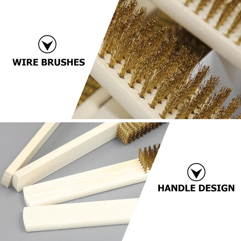 JECOMPRIS Copper Wire Brush Set 3Pcs with Wooden Handle for Rust Removal and Car Exterior Cleaning Metal Wire Brush for Automotive Care - Image 2
