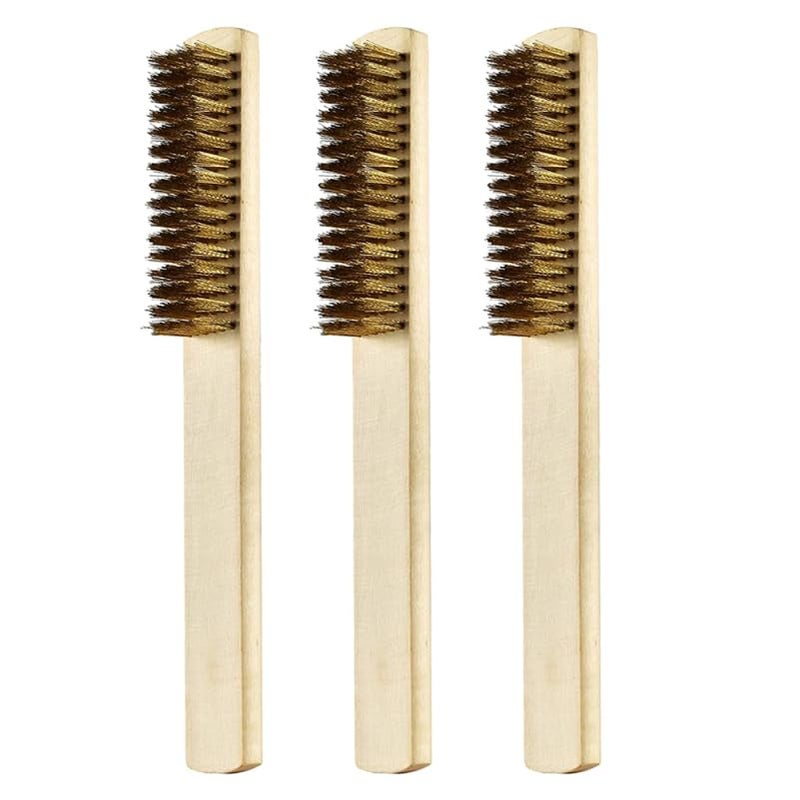 JECOMPRIS Copper Wire Brush Set 3Pcs with Wooden Handle for Rust Removal and Car Exterior Cleaning Metal Wire Brush for Automotive Care - Image 1