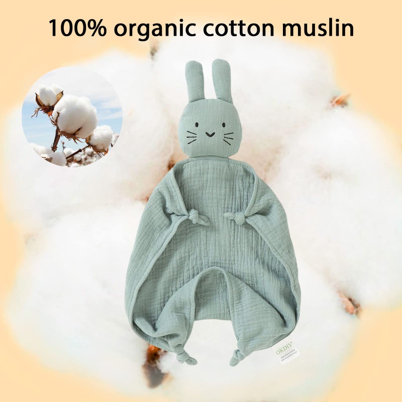 okdiy Organic Cotton Bunny Loveys for Babies,Newborn Baby Lovey Security Blanket,Lovies for Babies New Born Baby Unique Neutral Gifts Boys and Girls (Bunny-Green) - Image 2