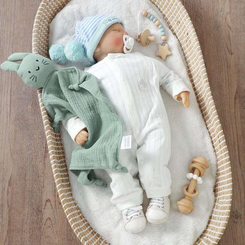 okdiy Organic Cotton Bunny Loveys for Babies,Newborn Baby Lovey Security Blanket,Lovies for Babies New Born Baby Unique Neutral Gifts Boys and Girls (Bunny-Green) - Image 3